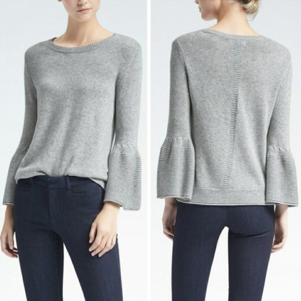 New! Banana Republic Grey Bell-sleeved Sweater